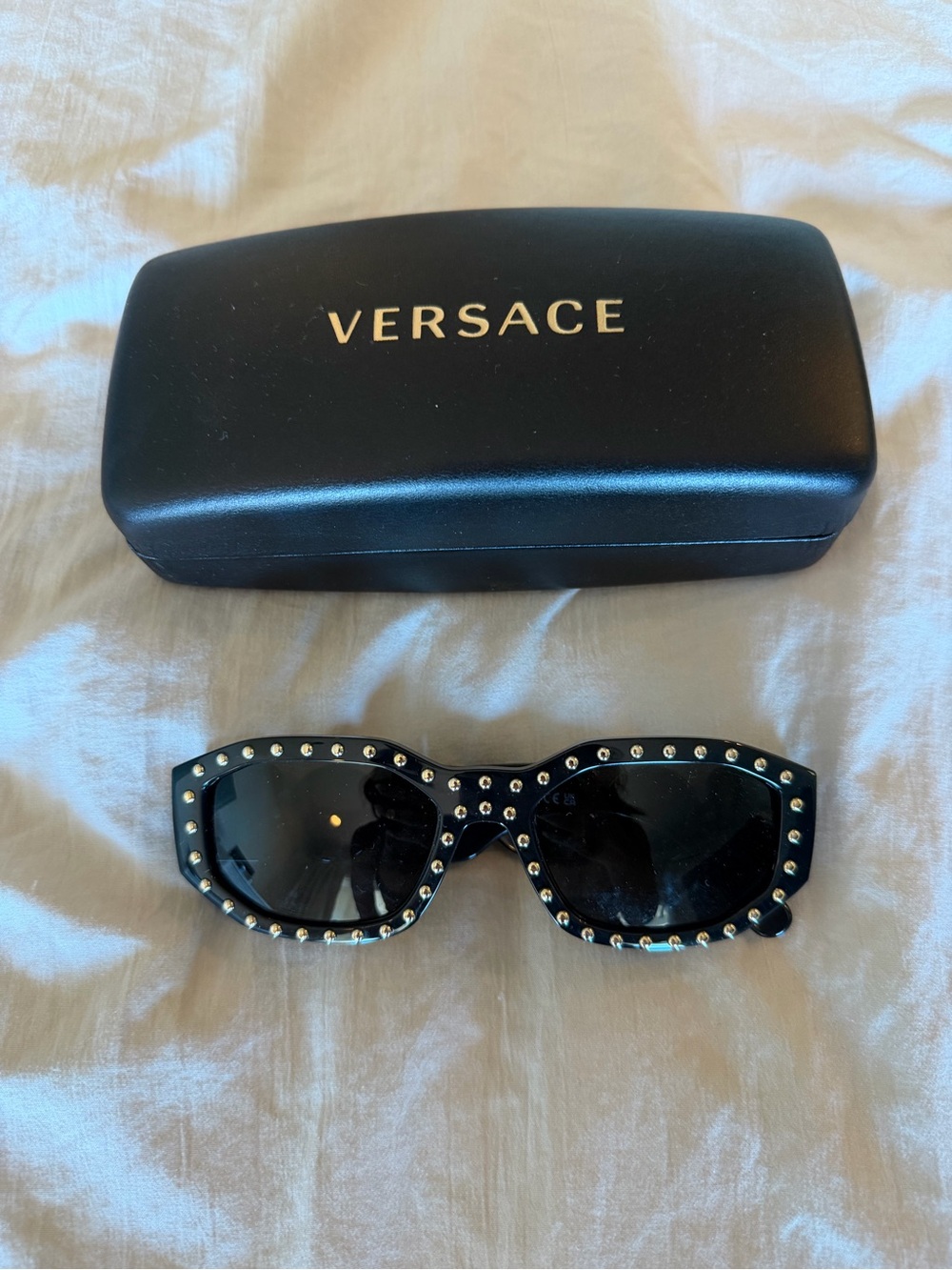 Versace Black Studded Rectangular Sunglasses